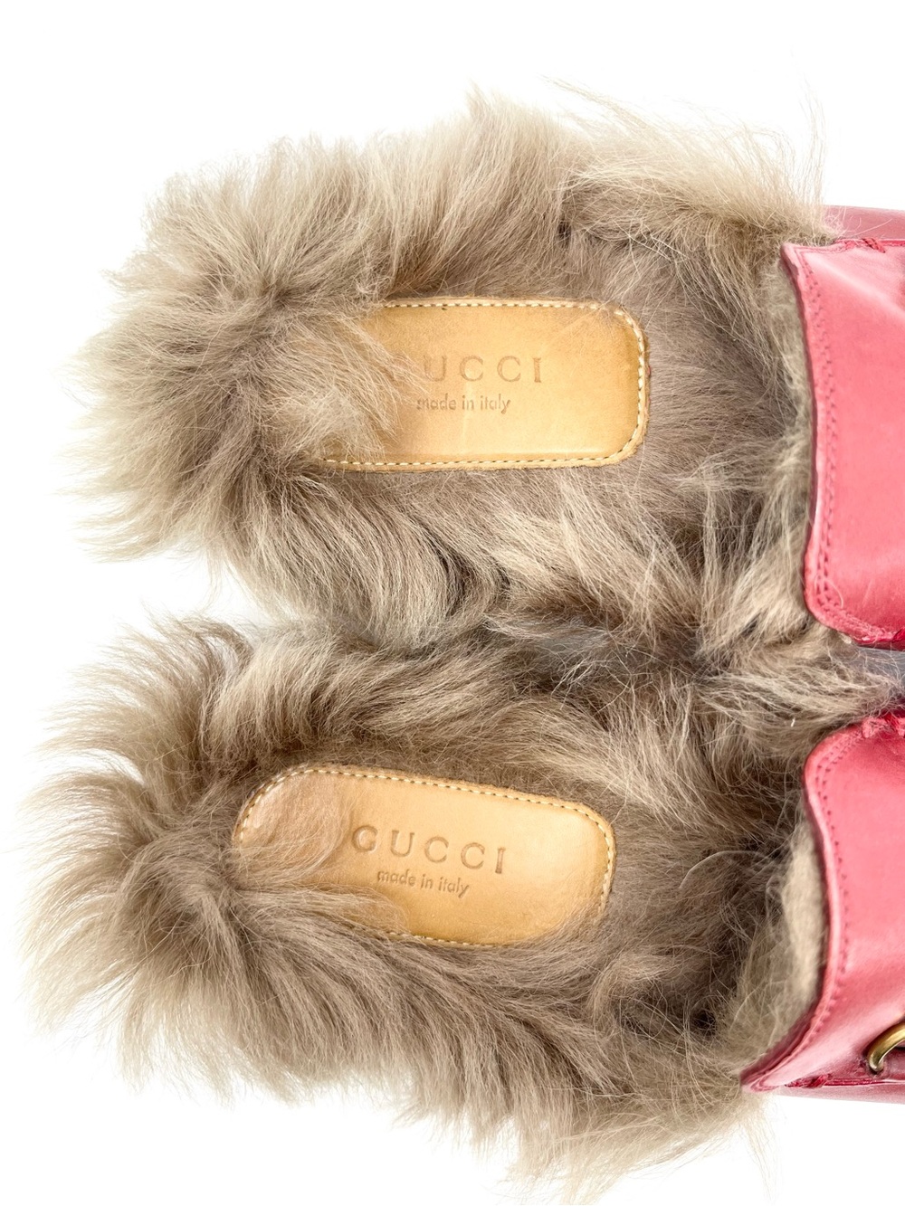 Gucci Princetown Red Leather Horsebit Mules Loafers Slippers Slides With Fur 37 - Picture 4 of 10